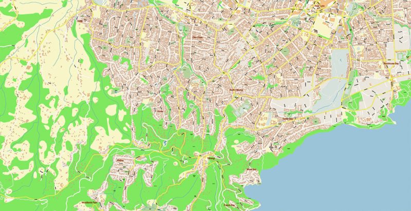 Auckland New Zealand PDF Vector Map Exact High Detailed City Plan editable Adobe PDF Street Map in layers