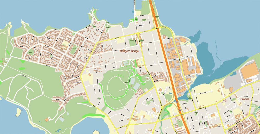 Auckland New Zealand Map Vector Exact High Detailed City Plan editable Adobe Illustrator Street Map in layers