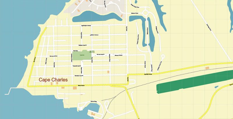 Cape Charles Virginia US Map Vector Exact High Detailed City Plan editable Adobe Illustrator Street Map in layers