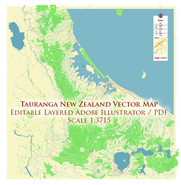 Tauranga New Zealand Map Vector Exact High Detailed City Plan editable Adobe Illustrator Street Map in layers