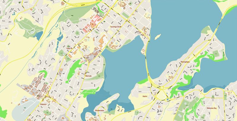 Tauranga New Zealand Map Vector Exact High Detailed City Plan editable Adobe Illustrator Street Map in layers