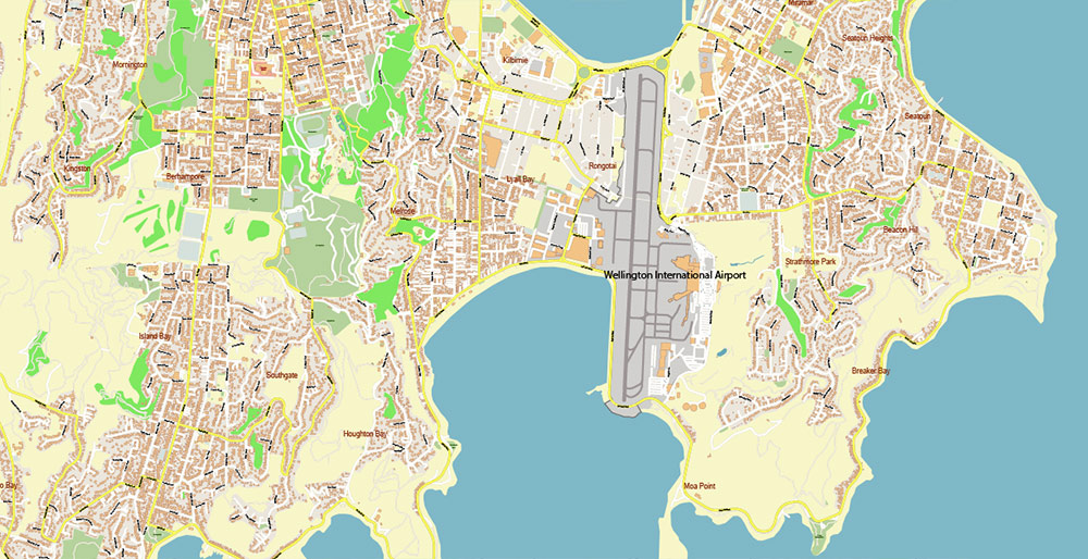 Wellington New Zealand PDF Vector Map: Exact High Detailed City Plan editable Adobe PDF Street Map in layers