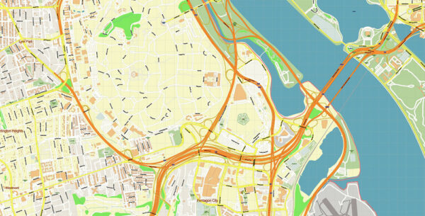 Alexandria Virginia + Washington DC US Map Vector Exact High Detailed ...