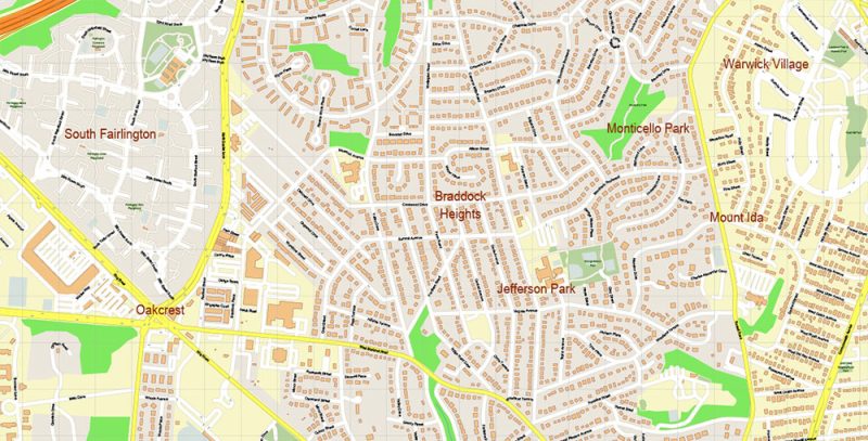 Alexandria Virginia + Washington DC US Map Vector Exact High Detailed City Plan editable Adobe Illustrator Street Map in layers