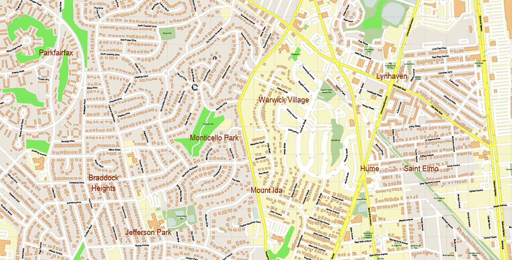 Alexandria Virginia + Washington DC US PDF Vector Map: Exact High Detailed City Plan editable Adobe PDF Street Map in layers