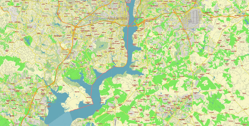 Washington DC + Alexandria VA Vector Map Free Editable Layered Adobe ...