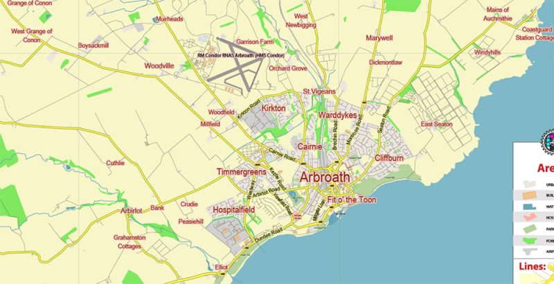 Arbroath UK Map Vector Exact High Detailed City Plan editable Adobe Illustrator Street Map in layers