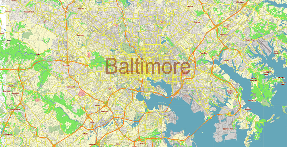 Baltimore Maryland US Vector Map Free Editable Layered Adobe Illustrator + PDF + SVG