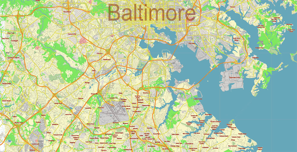 Baltimore Maryland US Vector Map Free Editable Layered Adobe Illustrator + PDF + SVG