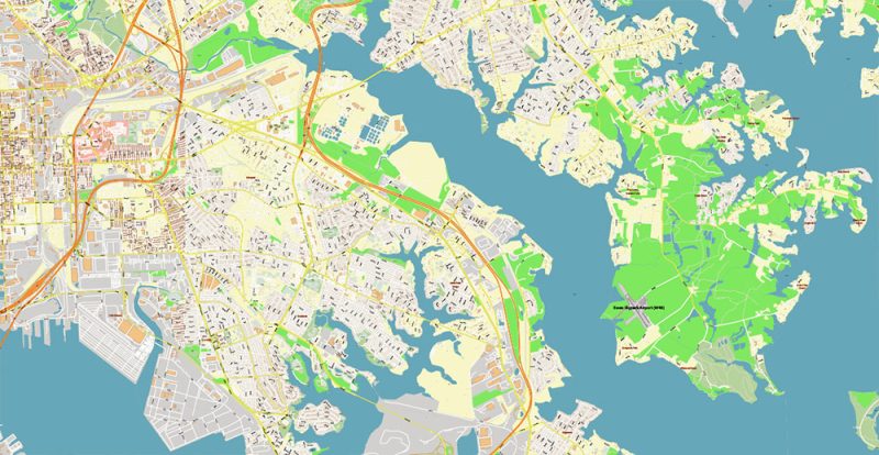 Baltimore Metro Area Maryland US Map Vector Exact High Detailed City Plan editable Adobe Illustrator Street Map in layers
