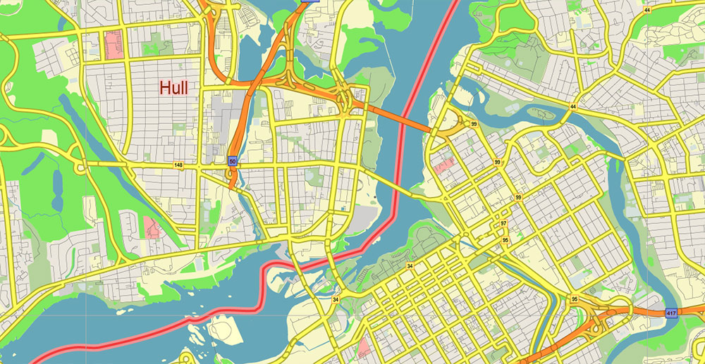 Gatineau Quebec Canada Vector Map Free Editable Layered Adobe Illustrator + PDF + SVG