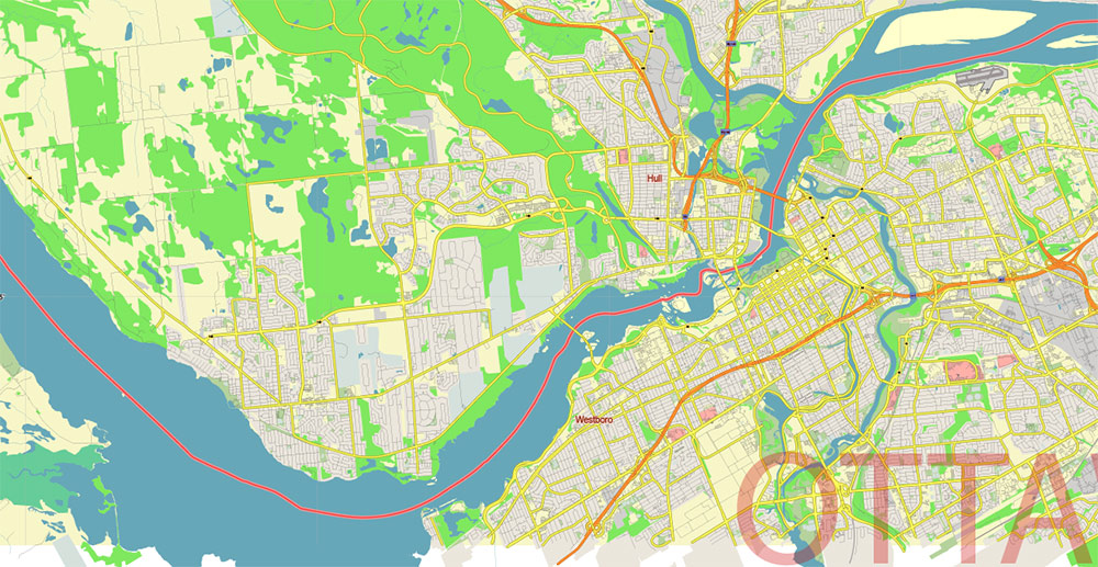 Gatineau Quebec Canada Vector Map Free Editable Layered Adobe Illustrator + PDF + SVG
