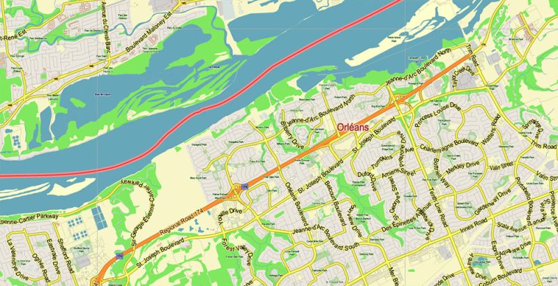 Gatineau Quebec Canada Map Vector City Plan Low Detailed (for small print size) Street Map editable Adobe Illustrator in layers