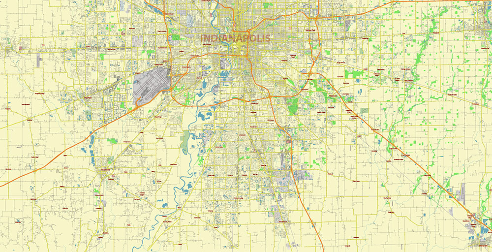 Indianapolis Indiana US Vector Map Free Editable Layered Adobe Illustrator + PDF + SVG