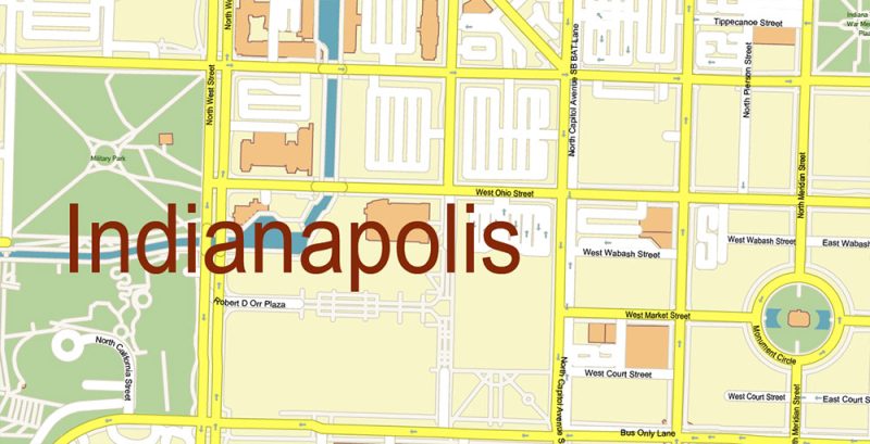 Indianapolis Indiana US Map Vector Exact High Detailed City Plan editable Adobe Illustrator Street Map in layers