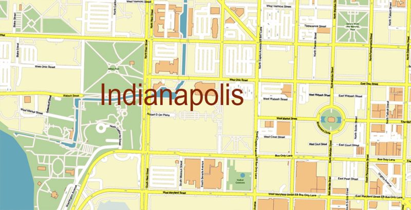Indianapolis Indiana US Map Vector Exact High Detailed City Plan editable Adobe Illustrator Street Map in layers