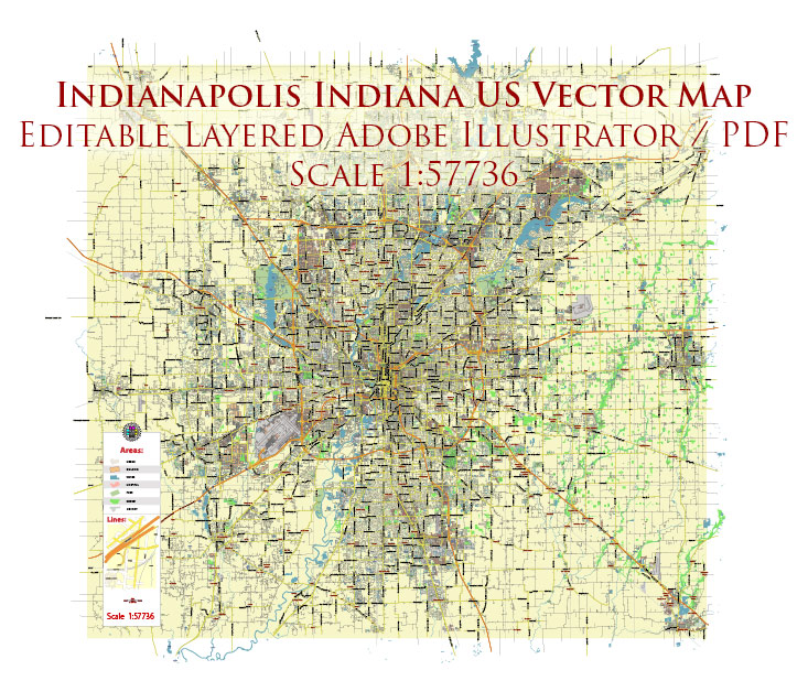 Urban plan Indianapolis PDF: Fully Editable Layered City Map
