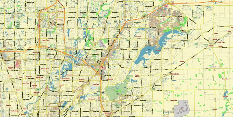 Indianapolis Indiana US Map Vector City Plan Low Detailed (for small print size) Street Map editable Adobe Illustrator in layers