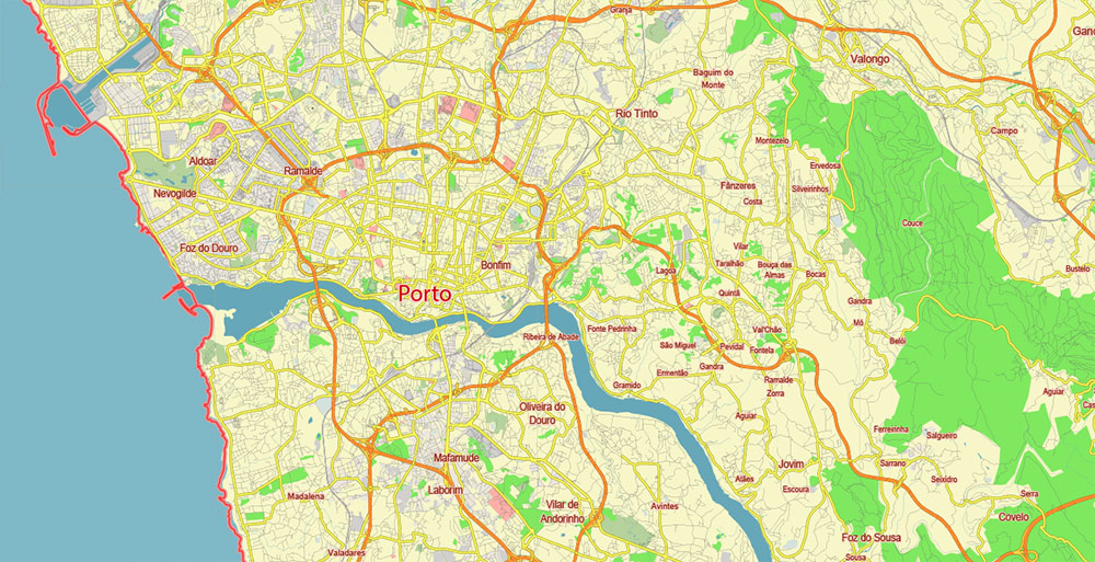 Porto Portugal Vector Map Free Editable Layered Adobe Illustrator + PDF + SVG