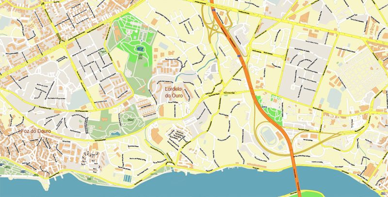 Porto Portugal Map Vector Exact High Detailed City Plan editable Adobe Illustrator Street Map in layers