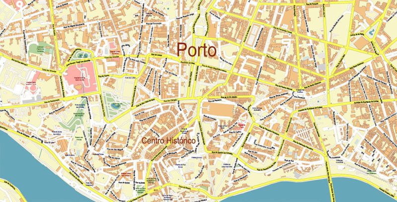 Porto Portugal Map Vector Exact High Detailed City Plan editable Adobe Illustrator Street Map in layers