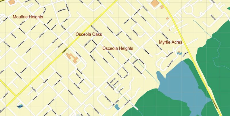 Sullivan's + Dewees + Palm + Bulls Islands South Carolina US Map Vector Exact High Detailed City Plan editable Adobe Illustrator Street Map in layers