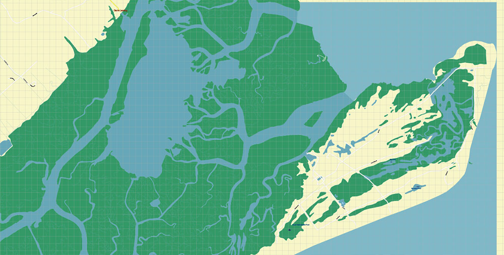 Sullivan's + Dewees + Palm + Bulls Islands South Carolina US PDF Vector Map: Exact High Detailed City Plan editable Adobe PDF Street Map in layers