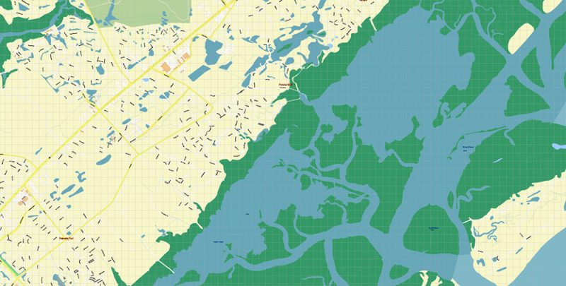 Sullivan's + Dewees + Palm + Bulls Islands South Carolina US Map Vector Exact High Detailed City Plan editable Adobe Illustrator Street Map in layers