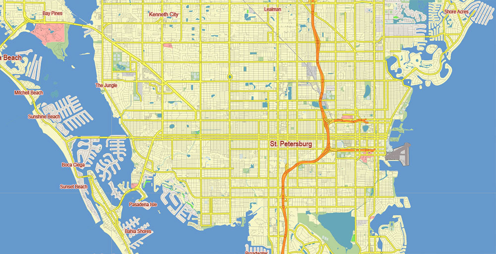 Tampa Bay Florida US Vector Map Free Editable Layered Adobe Illustrator + PDF + SVG