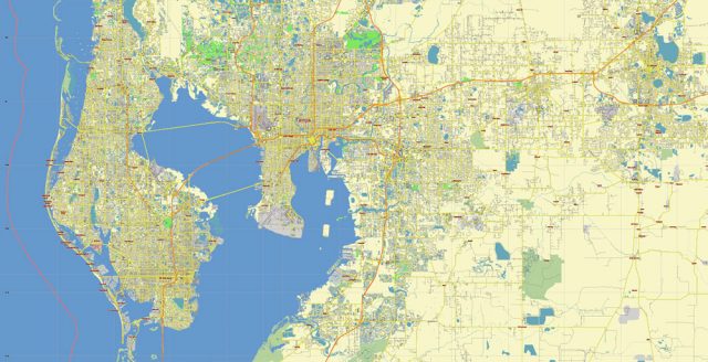 Tampa Bay Florida US Vector Map Free Editable Layered Adobe Illustrator