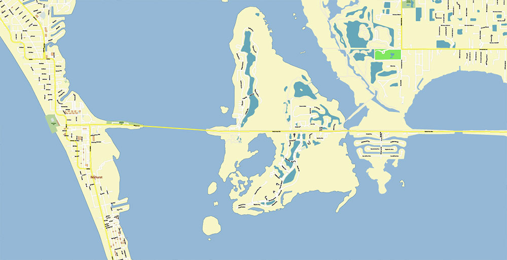 Tampa Bay Florida US PDF Vector Map: Exact High Detailed City Plan editable Adobe PDF Street Map in layers