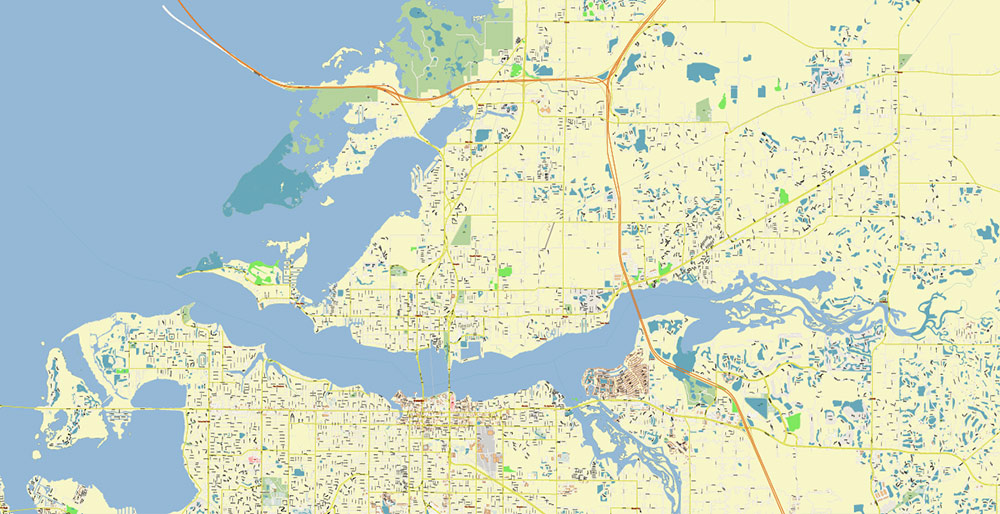 Tampa Bay Florida US PDF Vector Map: Exact High Detailed City Plan editable Adobe PDF Street Map in layers