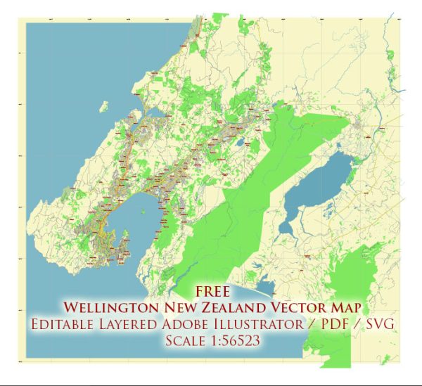 Wellington New Zealand Vector Map Free Editable Layered Adobe Illustrator + PDF + SVG