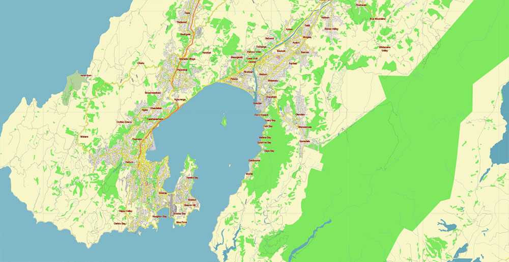 Wellington New Zealand Vector Map Free Editable Layered Adobe Illustrator + PDF + SVG