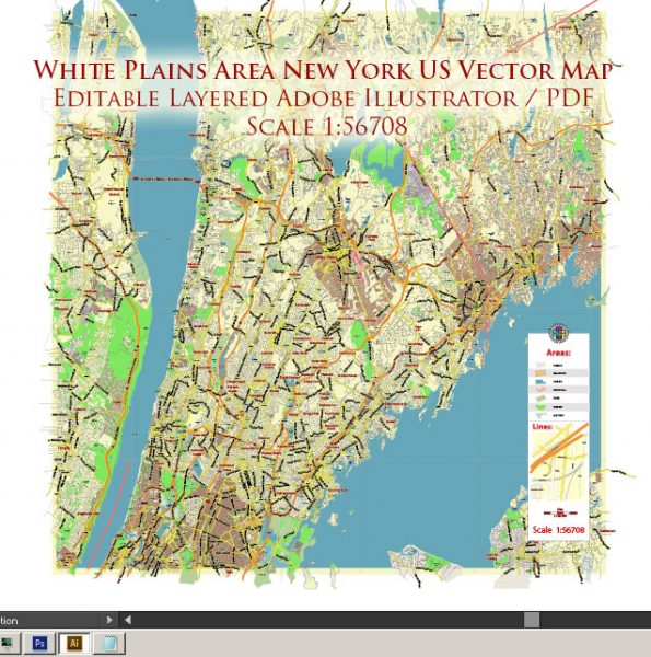 White Plains New York US PDF Vector Map: City Plan Low Detailed (for 