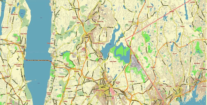 White Plains New York US Map Vector City Plan Low Detailed (for small print size) Street Map editable Adobe Illustrator in layers