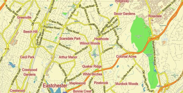 White Plains New York US PDF Vector Map: City Plan Low Detailed (for 