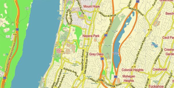 White Plains New York US PDF Vector Map: City Plan Low Detailed (for ...