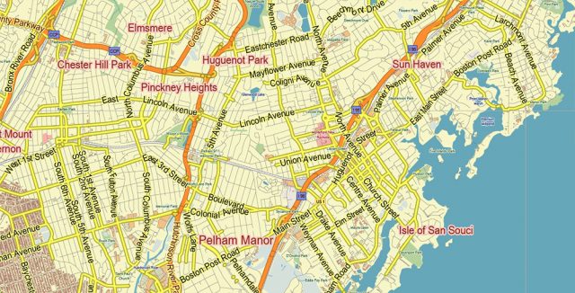 White Plains New York US PDF Vector Map: City Plan Low Detailed (for ...