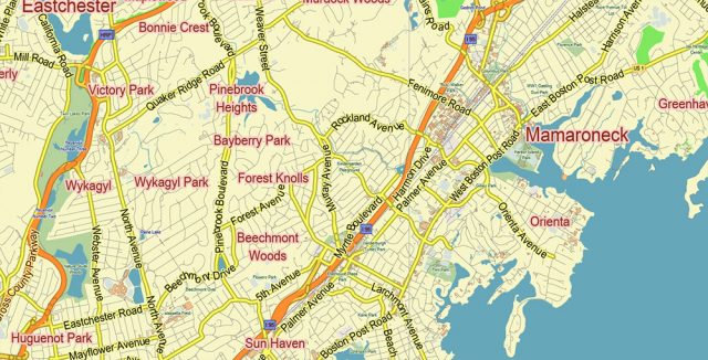 White Plains New York US PDF Vector Map: City Plan Low Detailed (for 