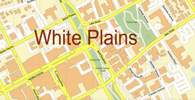 White Plains New York US PDF Vector Map: Exact High Detailed City Plan ...