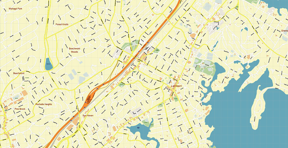 White Plains New York US Map Vector Exact High Detailed City Plan editable Adobe Illustrator Street Map in layers