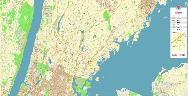 White Plains New York US PDF Vector Map: Exact High Detailed City Plan ...