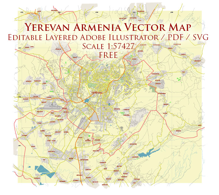 Yerevan Armenia Vector Map Free Editable Layered Adobe Illustrator + PDF + SVG