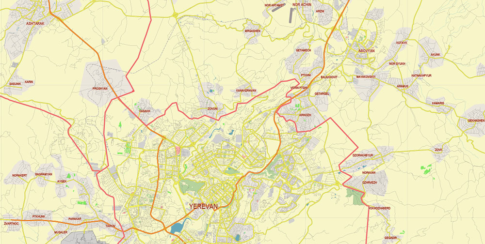 Yerevan Armenia Vector Map Free Editable Layered Adobe Illustrator + PDF + SVG