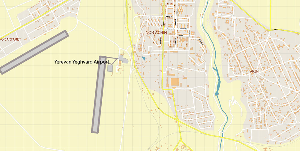 Yerevan Armenia Map Vector Exact High Detailed City Plan editable Adobe Illustrator Street Map in layers