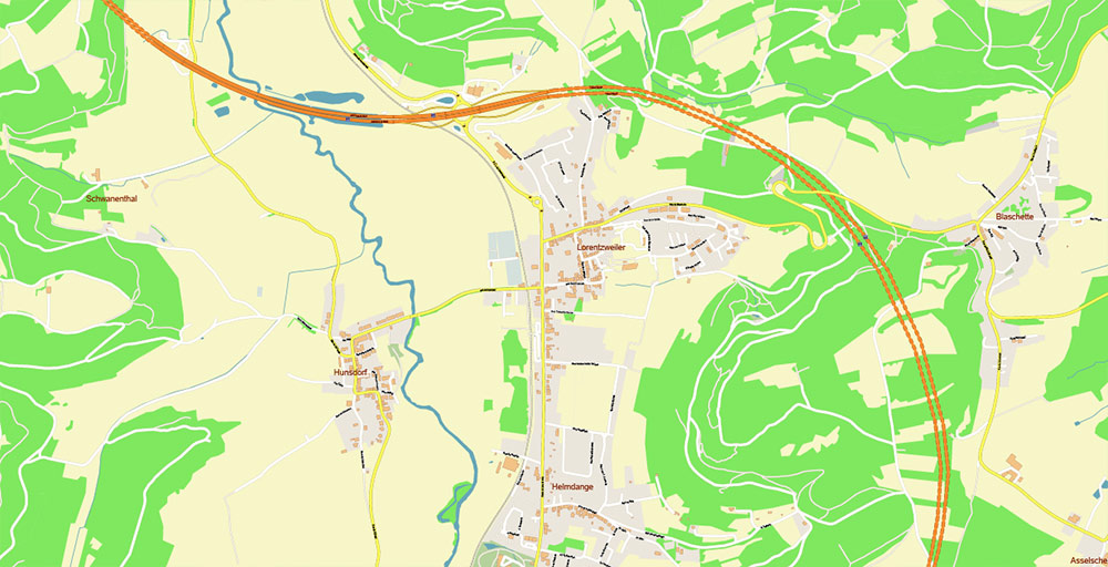 Luxembourg City Metro Area PDF Vector Map: Exact High Detailed City Plan editable Adobe PDF Street Map in layers