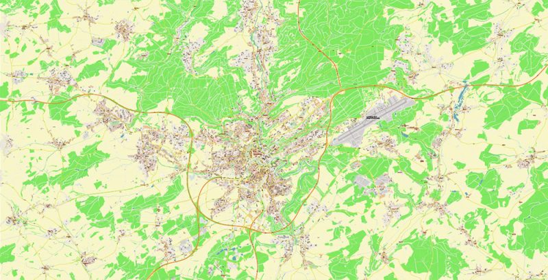 Luxembourg City Metro Area Map Vector Exact High Detailed City Plan editable Adobe Illustrator Street Map in layers