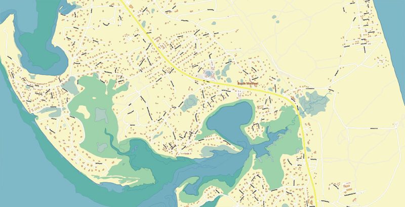 Marta's Vineyard + Cape Cod + Nantucket + Barnstable, Massachusetts US Map Vector Exact High Detailed City Plan editable Adobe Illustrator Street Map in layers