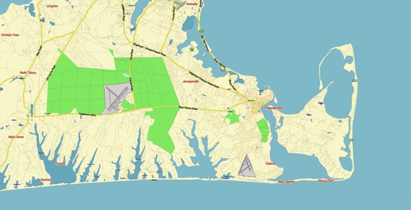 Marta's Vineyard + Cape Cod + Nantucket + Barnstable, Massachusetts US Map Vector City Plan Low Detailed (for small print size) Street Map editable Adobe Illustrator in layers